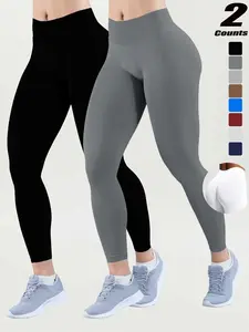 Women's High-Waisted Seamless Yoga Pants, Sporty Tight-Fit Running Gym Workout Leggings, All-Season Plain Fabric Compression Tights, Solid Sports Leggings