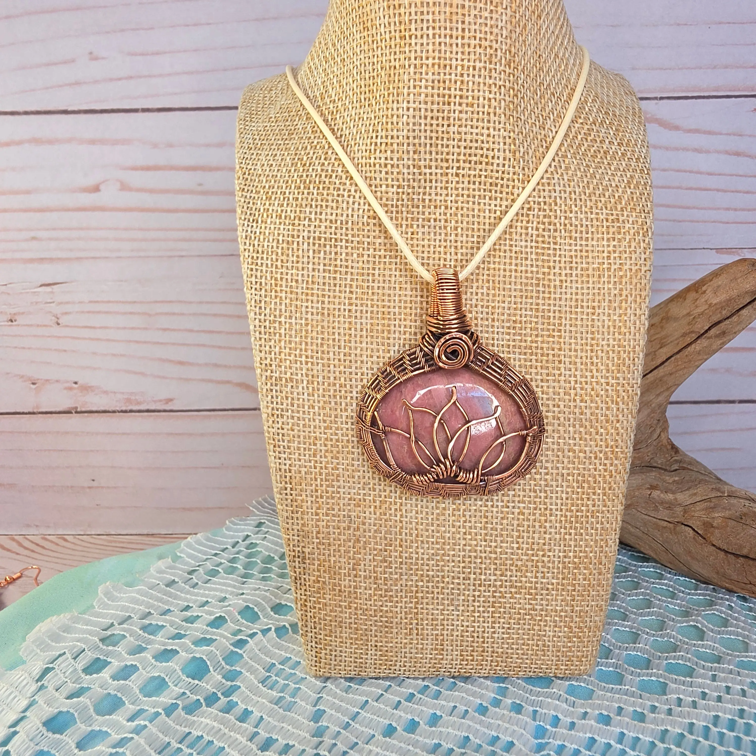 Copper Wire-Wrapped Rhodonite Lotus Pendant 🌸