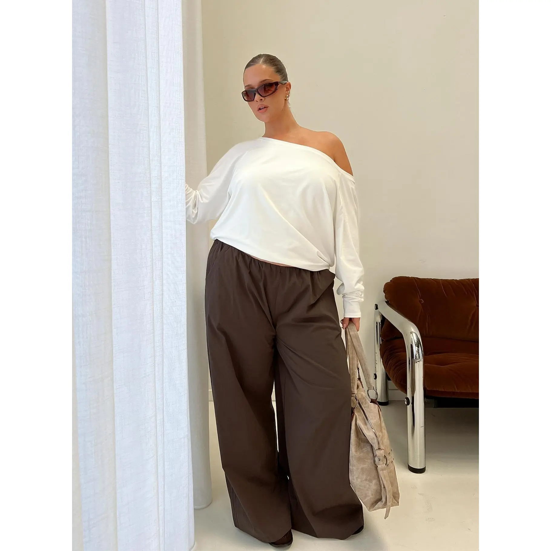 Lunea Concealed Waistband Pants Brown Curve