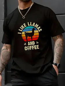 100% Cotton Unisex I like Llamas & Coffee Funny vintage llama theme lover T-Shirt - Soft 100% Cotton, Breathable, Casual Short Sleeve Top for Spring & Summer for T-Shirt Lovers