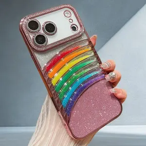 Applicable to 17/16 phone cases, Shisha sand type, 7-color rainbow, Apple 16, glittering diamonds, 15-level high-end anti-drop soft cover # girly phone cases # fashionable phone case # beautiful phone case # scratch-resistant shell # drop-proof # ultra sl