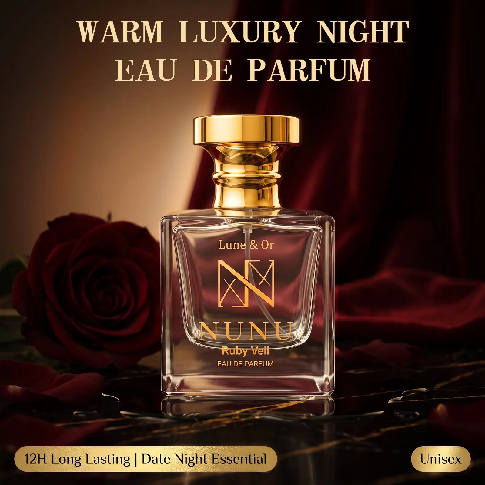 24 Hour Long-Lasting NUNU PARFUM Ruby Veil Eau De Parfum for Men & Women | Warm Amber Unisex Perfume Fragrance addictive scent