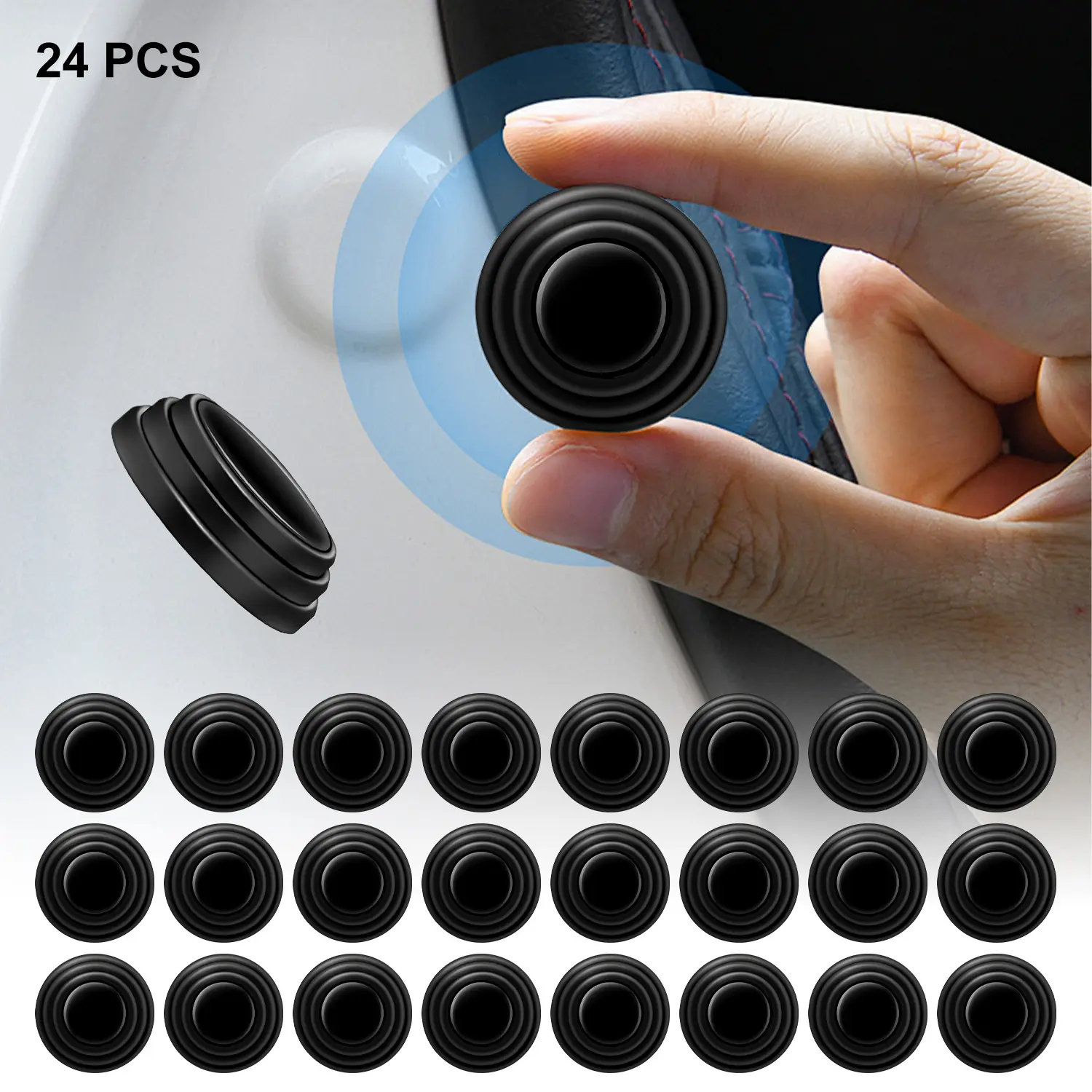 Caurfa 24PCS 10mm Silicone Car Door Shock Absorbers, Self-Adhesive Anti-Collision Sticker with Scratch Prevention, Perfect Match Slam Stopper Bumper Soundproof Pad for SUV, Truck