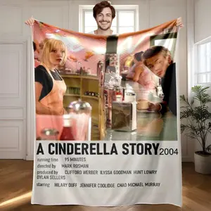 1 piece Stills from the 2004 movie "Cinderella" themed flannel blanket - Microfiber fluffy flannel sofa blanket, suitable for beds and sofas, modern design, all-season multi-purpose use, digitally printed pattern, 100% polyester material, machine