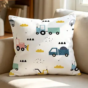 Cartoon Excavator Truck Printed Throw Pillow, Construction Vehicle‑Themed Printed Pillow, Versatile and Whimsical Decorative Cushion, Perfect for Boys' Bedrooms, Reading Nooks, and Bay Windows—Ideal for Personal Decor or As a Holiday Gift