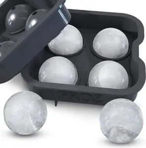 Silicone Ice Ball Maker Tray – 4 Round Ice Cube Mold, Food-Grade Flexible Ice Sphere Maker for Beverages