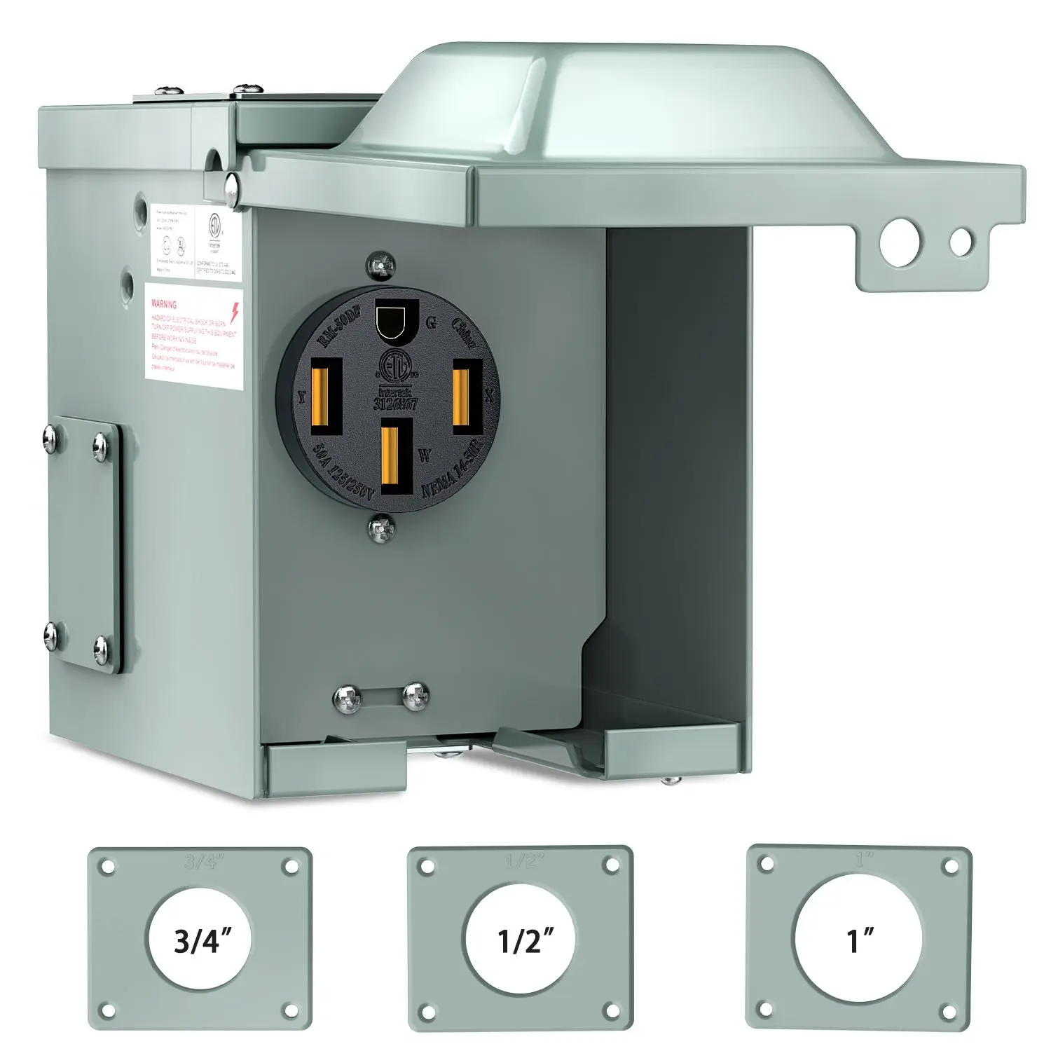Nilight 50AMP Heavy Metal RV EV Power Outlet Box - 125/250V NEMA 14-50R Receptacle, ETL Listed Pre-Drilled Lockable Weatherproof Enclosed Box for Garage, Backyard, Indoor Generator Use