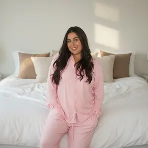Rosé All Night Set - Soft Modal Ribbed Pajama Set with Long Sleeves & Below the Ankle Pants for All Seasons Comfortable Loungewear