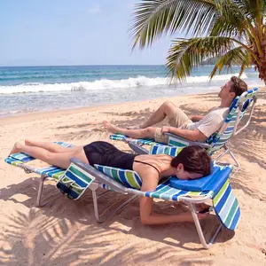2 Pack Deluxe 3-in-1 Beach Chair with Face Hole – Folding Tanning Lounger, Adjustable Footrest & Storage Pocket, Outdoor Sunbathing Chair for Pool, Patio, Lawn, Supports 330lbs
