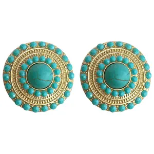 Vintage Light Antique Turquoise Gold Earrings Collection Retro High-end Studs Ethnic Style with Gold-plated Quality Transparent Crystal Ear Hooks