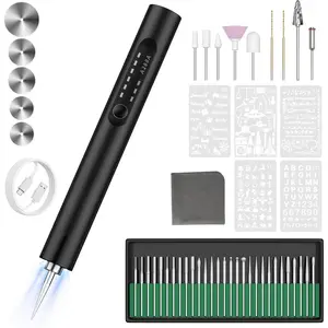 Electric Engraving Pen with LED Light, 3 Speeds Mini DIY Etching Tool,USB-C Rechargeable Electric Engraver Tool with 44 Bits,Cordless Engraving Pen for Metal, , Glass and Plastic,Black