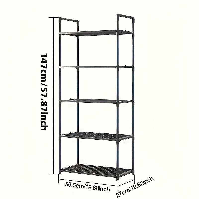 5-Tier Tall Freestanding Black Plastic Storage Rack - 20 - 25 Kg Capacity, No-Tools Assembly, Adjustable Home Organizer for Kitchen/Bath, Study, Space-Saving Shelving Unit