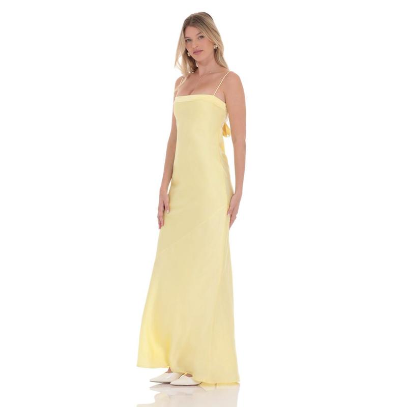 Satin Open Back Maxi Dress in Yellow