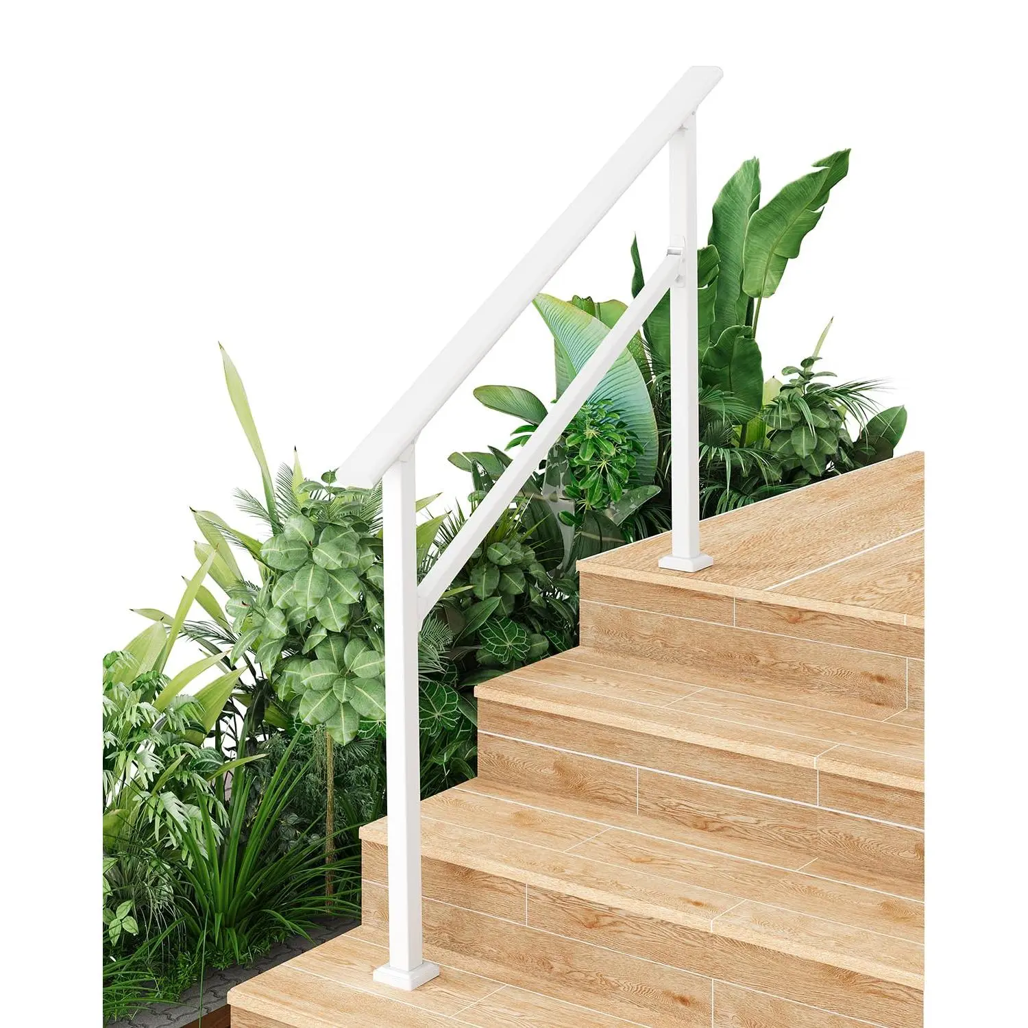 GARVEE Handrails for Outdoor Steps, 4 Step - Aluminum & Wrought Iron Stair Railing for 1 to 5 Steps, Adjustable Handrailing Kit, Hand Rails for Decks, Porches, and Concrete Steps, White, 1 Pack