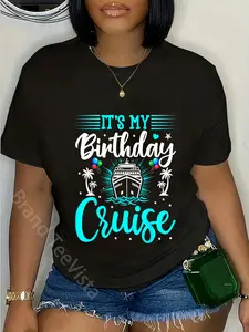100% Cotton Unisex It's My Birthday Cruise - Cruise Vacation Birthday Party T-Shirt Vingate Printed Casual Round Neck T shirt
