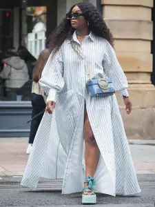Plus Size Women's Casual Lapel Shirt Dress with Diamond Geometric Print & Slit Hem Long Sleeve Pockets Machine Washable Non-Stretch Fabric for All-Season Wear Layered Outfit Design Womenswear