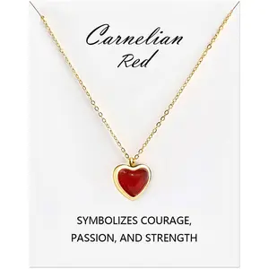 Red Heart Carnelian Necklace for Women & Teen Girls 18K Gold Chain with Heart Pendant Symbolizes Courage Passion & Strength Anniversary Birthday Gift