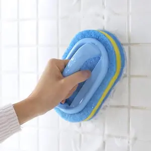 Multi-Surface Cleaning Brush Set with Handle, Hard Bristle Floor Brush for Tile Gaps, Kitchen Sponge Brush, Reusable Bathroom Cleaner Tools, Scrubber Pad, Scrubbing Pad