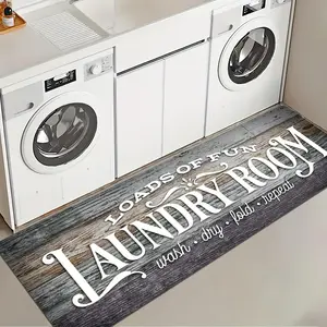 Non-slip laundry room mat, rustic vintage style home decor carpet, letter design, versatile kitchen and bathroom mat Machine Washable Cover Washing Machine Cover