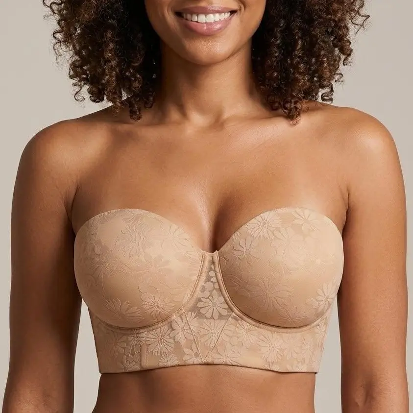 HSIA Strapless Longline Half Cup Corset Bra Longline Corset - Adjustable, Lightlined, Grippy, Supportive for Plus Size Full Bust/Full Figure Women - Hand Wash Only, Elegant Blossom Daisy Spring Statement Strapless Bras