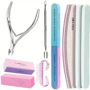 Professional Nail File Set, 10-Piece Manicure Kit with 100/180 Grit Files, Sponge Buffer, Polishing Block, Cleaning Brush, Cuticle Pusher