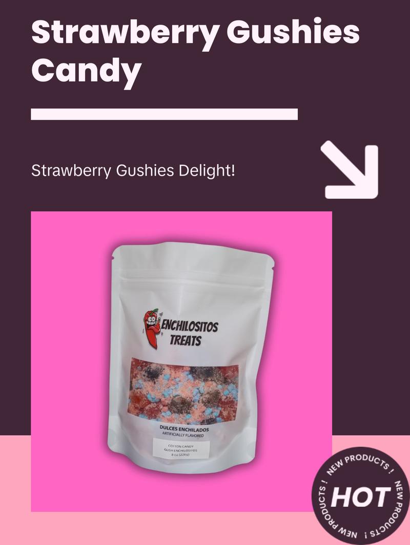 Half Pound cotton candy strawberry gushies Sweet  by Enchilositos Snack Soft Bonbon Corn