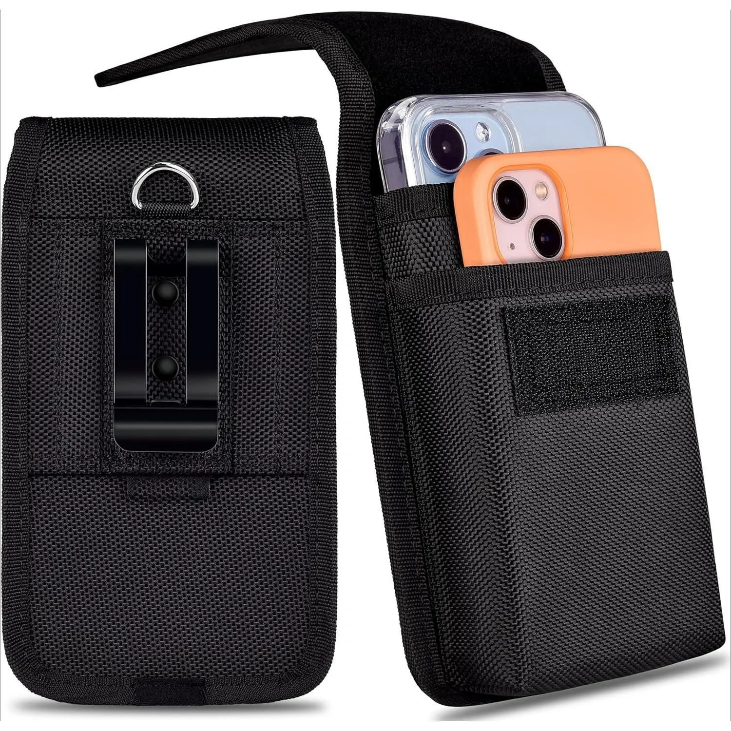 Z-PCS38 Heavy-Duty Dual Smartphone Holster Casing - Cellphone Accessories for iPhone, Samsung Galaxy, Google Pixel Devices - Secure Fit with Military-Grade Large Belt Clip, Black