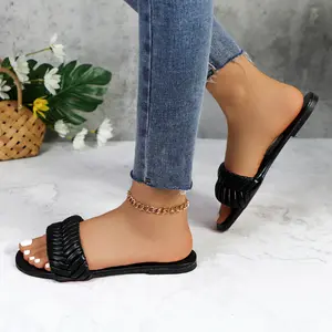Women's Braided Flat Sandals Fashion Woven Strap Slides Open Toe Footwear Girl Laides Comfortable Casual Slip-on Summer Beach Causal Dressy Shoes DB