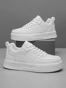 Men's Simple Style Pure Patchwork Lace-Up Skate Shoes, Fashionable Casual Daily Commute Sneakers, Couple Sports Shoes, Thick Soled Sneakers