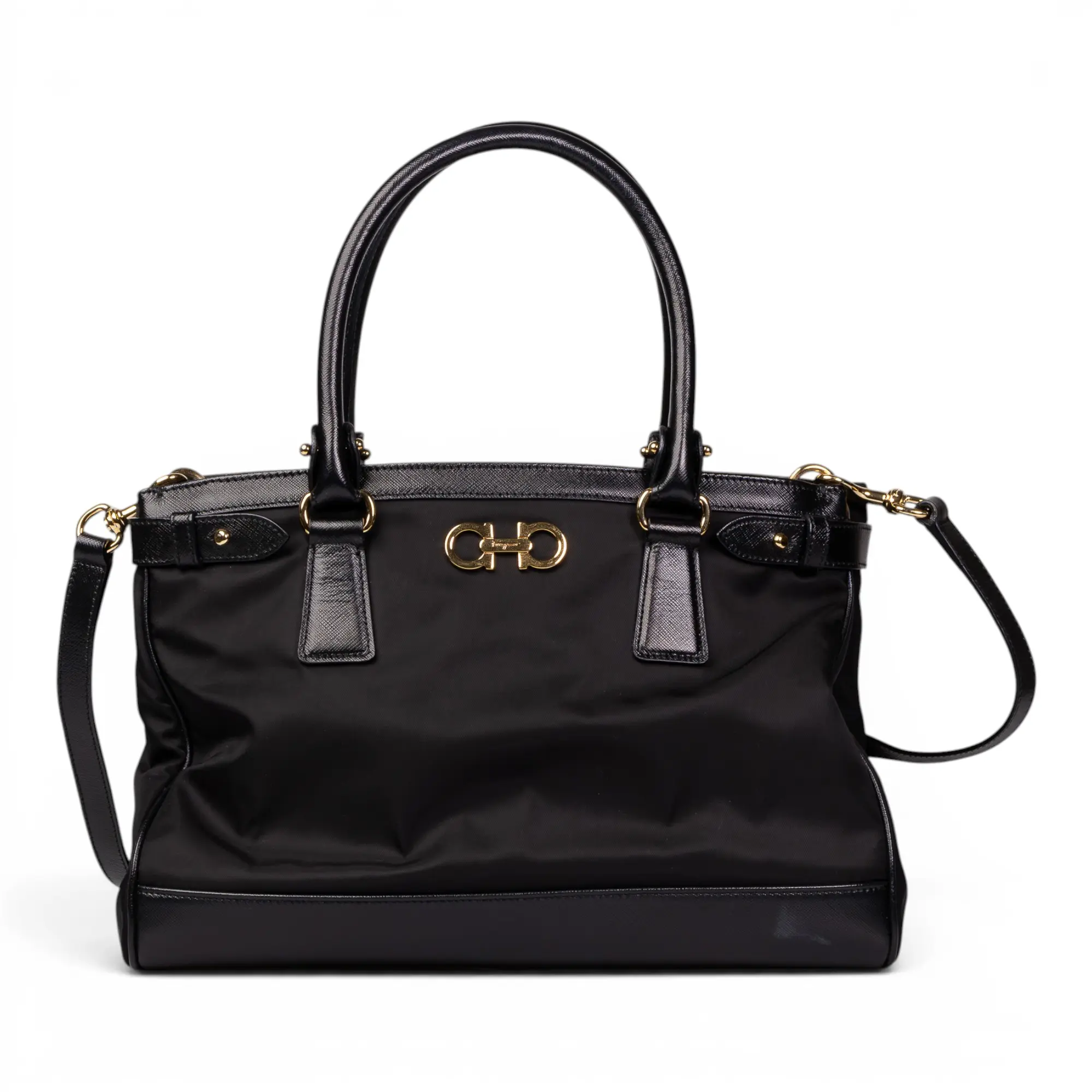 Pre-owned SALVATORE FERRAGAMO Nylon Travel Bags Ferragamo Handbag Black E26043627