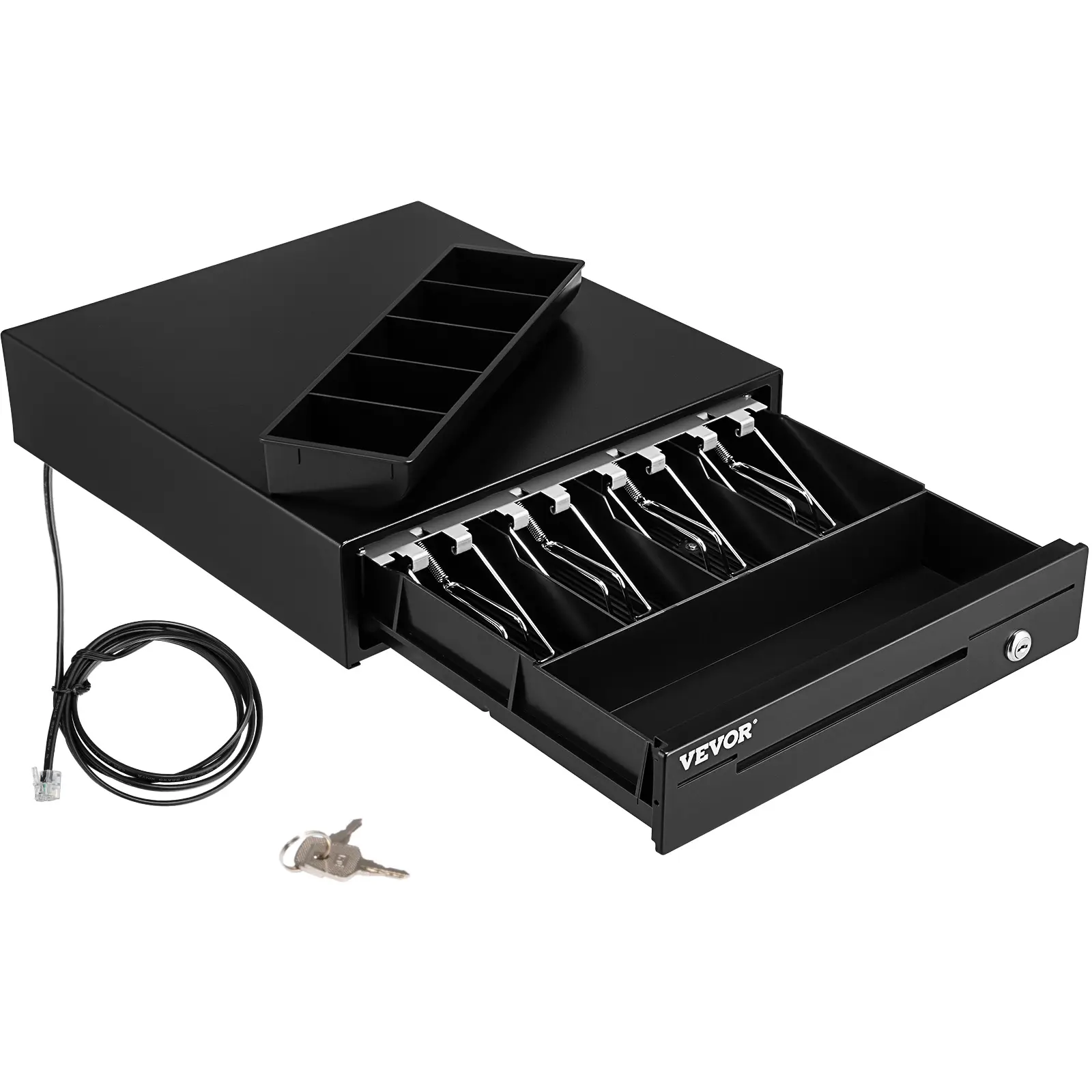 【VEVOR】Metal Cash Register Drawer 13" 12V for POS System & Cash Counter, 4-Bill 5-Coin Tray with Removable Coin Compartment, 2 Keys & RJ11/RJ12 Cable, Secure Storage for Restaurants, Small Businesses, Bar