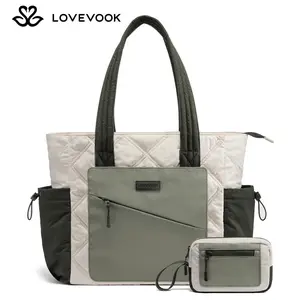 LOVEVOOK Tote Bag for Women, puffer tote bag for Work Travel Nurse, Lightweight quilted Bags with Compartments