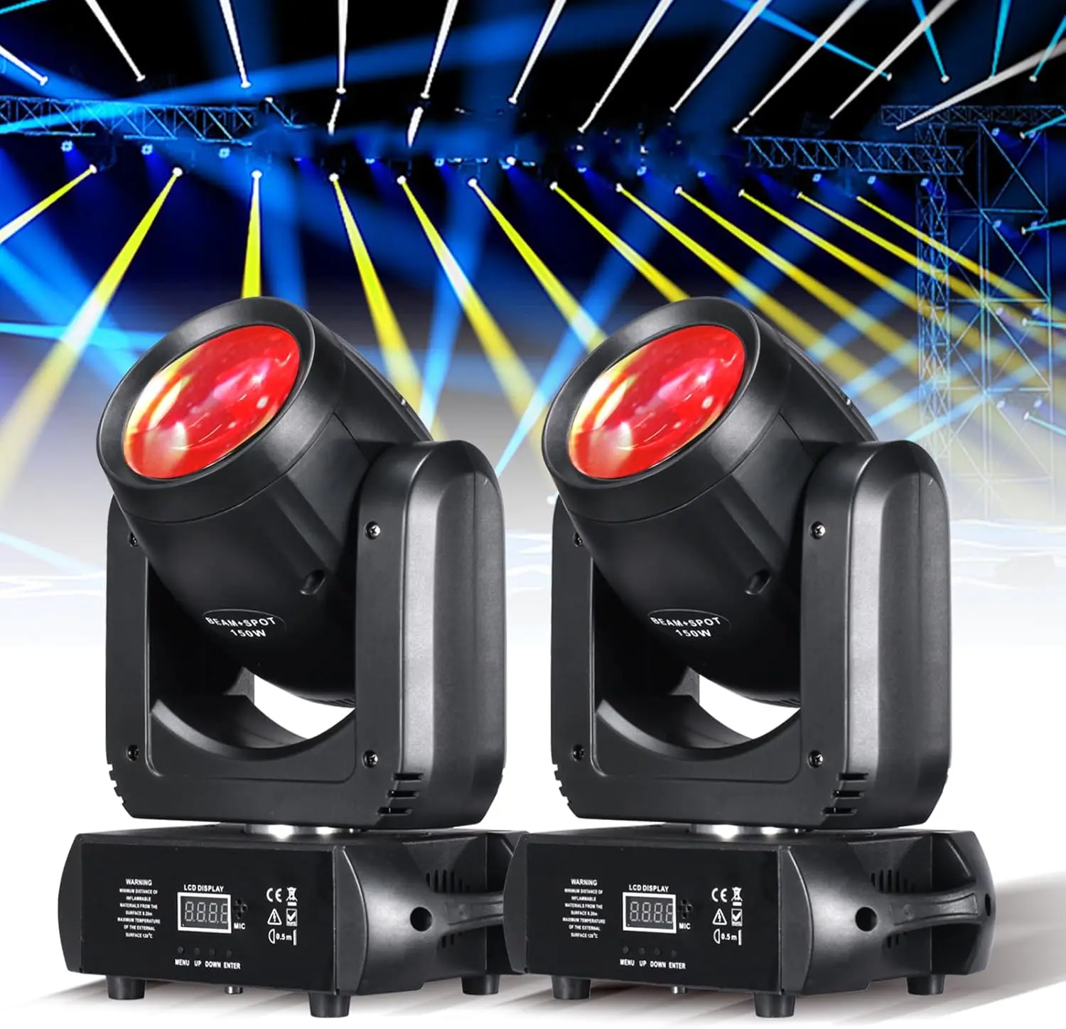 Moving Head Light 150W Stage Lights 8 Gobos 12 Channels Beam Spotlights 18-Face Prism DMX 512 with Sound-Activated for Party Event Wedding DJ Lighting