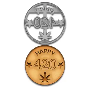 Happy 420 Weed Leaf Cookie Cutter & Stamp - 4x4", Marijuana-Themed Baking Mold for Fun Baking