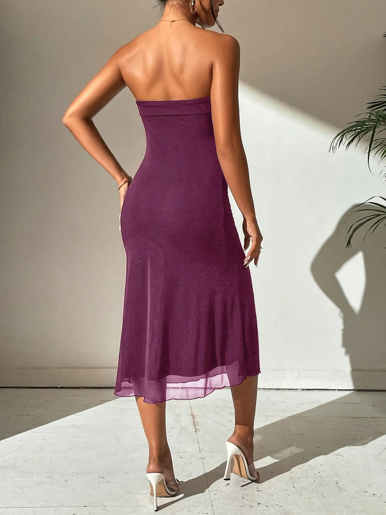 Women's Purple Strapless Midi Dress - Satin-Like Smooth Bodycon Loose  Formal Wear Elegance Cocktail Dress Valentine's Day - TikTok Shop