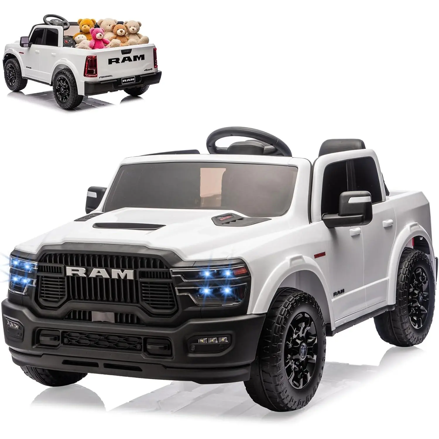 2500, 24v Ride on Truck w/Remote Control, Toddler Ride on Toys w/Bluetooth, Spacious Truck Bed, 3 Speed, LED Lights, Suspension