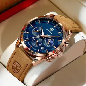 1 pcs Men's Luxury Business Watch 30M Waterproof Luminous Hands Sapphire Crystal Glass Mirror Surface Leather Strap Multi-functional Dial High-quality Quartz Movement 316L Stainless Steel Case Premium Gift For Dad Brother Partners Birthday Holidays