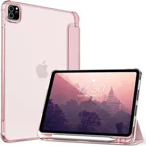New iPad Pro 11 Inch Case 4th/3rd/2nd/1st Generation 2022/2021/2020/2018 For iPad Pro 11 Inch With Built-in Left Side Pencil Holder, Hard Frosted Back Cover & Colored Edge (Pink)