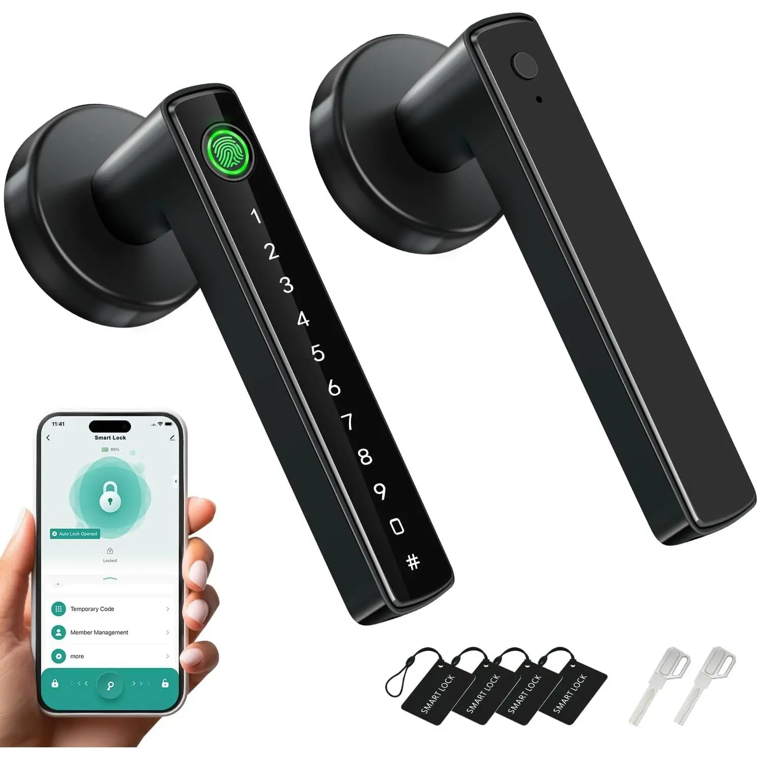 Door Lock,Biometric Door Knob with Code,6 in 1Keyless Door Handle,App,Generate Passcode Remotely,for Bedrooms Office Home Hotel Apartment