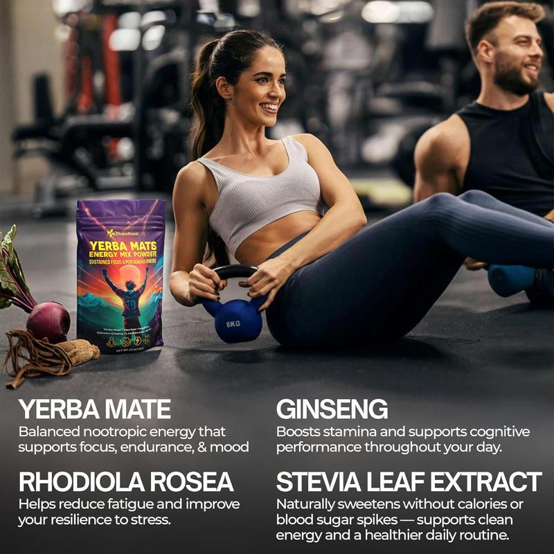 Yerba Mate Energy Drink Mix Powder with Maca, Ginseng, Beet Root, Electrolytes & B12 – Sugar-Free, Vegan, 5.3 oz (15 Servings)