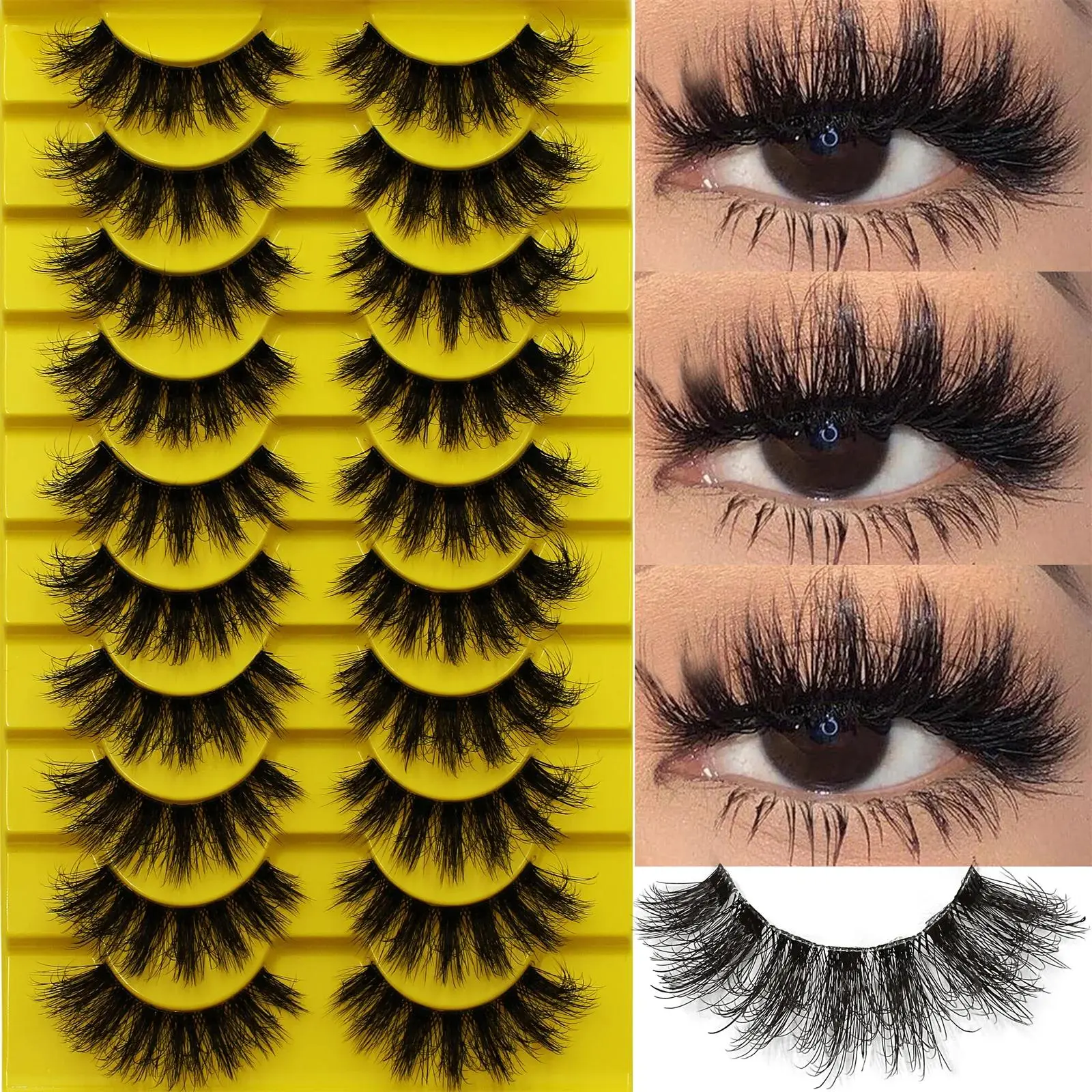 10 Pairs False Fluffy Russian Strip Lashes 3D Fake Lashes Makeup Messy False Eyelashes Fluffy Thick Lashes Cosmetic High Quality Eyelashes
