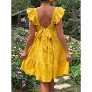 Maternity Tie Backless Ruffle Trim Dress