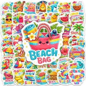50PCS Hawaii Beach Stickers Aesthetic Vinyl Decals for Water Bottle Laptop Luggage Notebook with Storage Box