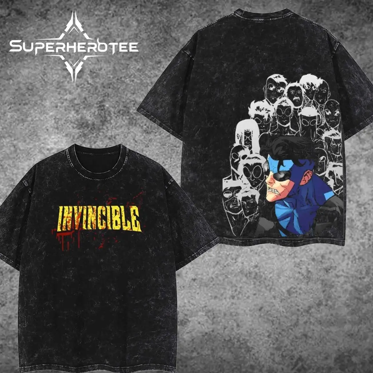 [ superhero tee ] Superstyle Limited Edition Emperor Mark 2v Grayson Invincible War Comic Double Printed Oversize Lightweight Acid Washed Tee TV Series Graphic Tee T-Shirt 3MG