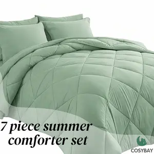 7pcs Comforter Set full size for kid's home, Soft Breathable Comforter Double-Sided, All Seasons, Full/Queen/King, 1 Quilt + 4 Pillowcases + I Flat Sheet + 1 Fitted Sheet, Machine Washable, Must-Have Bedding for Home & Dorm, For Mother's Day #Summervibes