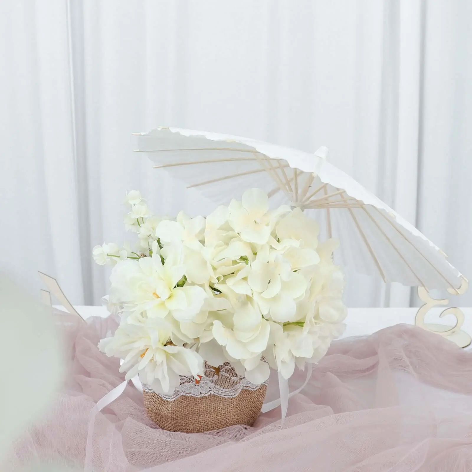 16" 4-Pack Paper and Bamboo Parasol Umbrellas, White Home Decorative Centerpieces, Bridal Shower Photo Props, Room Decor