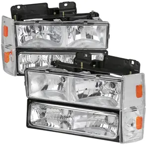 1988-1993 Chevrolet C/K Blazer/Tahoe/Silverado/Suburban GMC Sierra/Yukon Factory Style Headlights, Bumper Lights, & Corner Lights Set (Chrome Housing/Clear Lens)