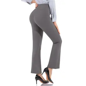 Office Straight Leg Trousers High Waisted Ladies Slacks, High Waisted Dress Pants for Women Regular/Tall Bootcut Elastic Waist Pull On Work Slacks for Women Work Business Pants Tummy Control Outdoorfun