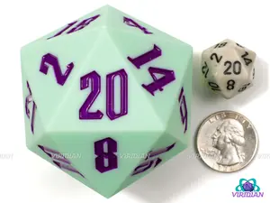 Mint Lavender Chonk (Silicone) | Light Pastel Minty Green, Purple Ink, 55mm Rubber Silicone, Bouncy | Giant D20 Die (1)