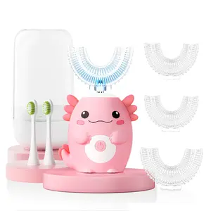 Kids Electric U Shaped Toothbrush Children Rechargeable Ultrasonic Toothbrush with 6 Soft Brush Head IPX7 Water Proof 6 Cleaning Modes